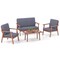 4 Piece Outdoor Acacia Wood Conversation Set With Soft Seat And Back Cushions